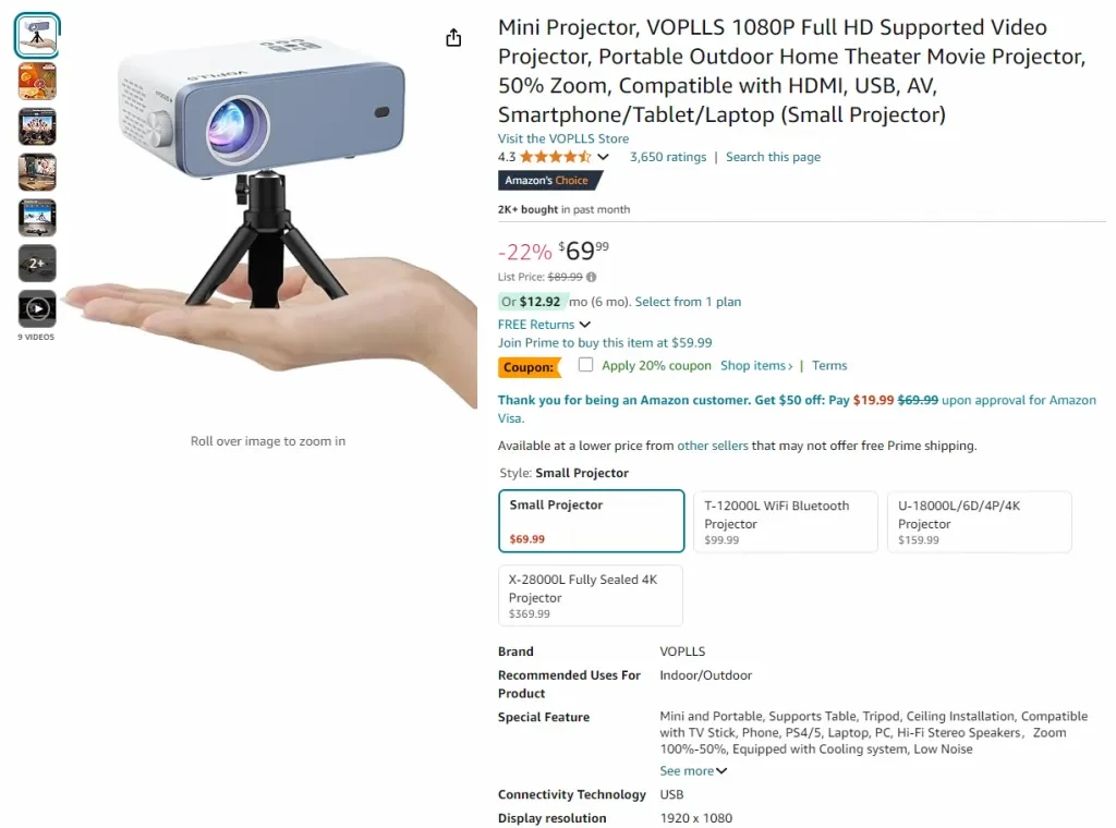 Captura de tela deste produto na Amazon