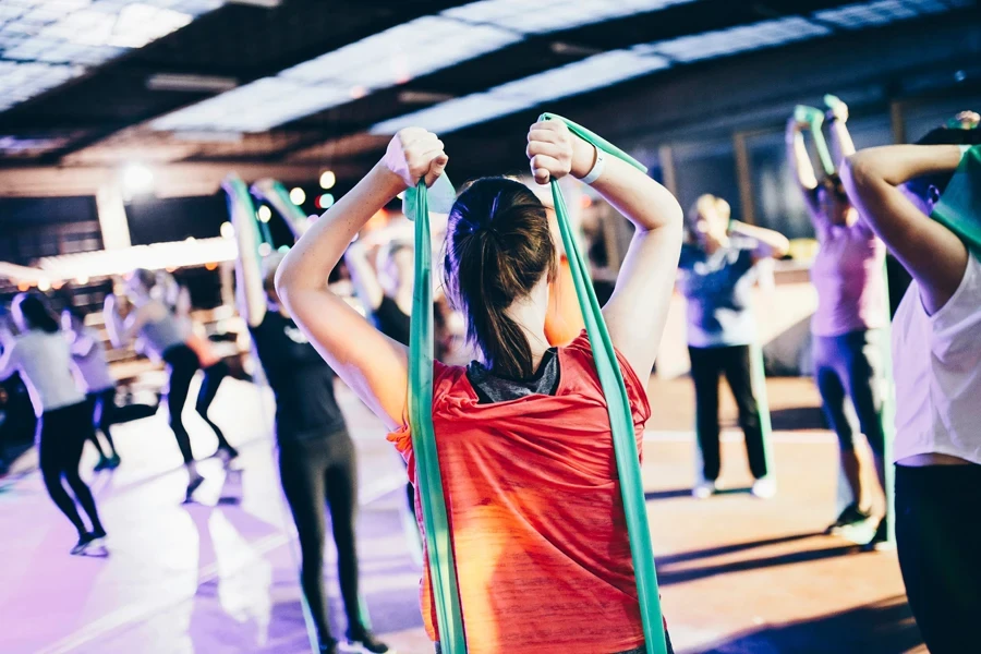 Some serious stretching done during a fitness event