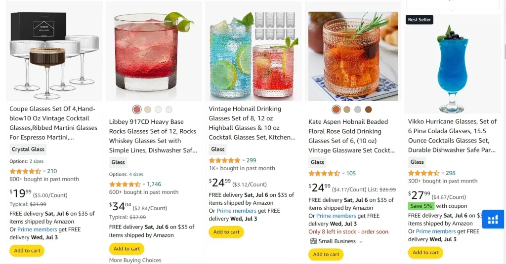 Top-selling cocktail glasses