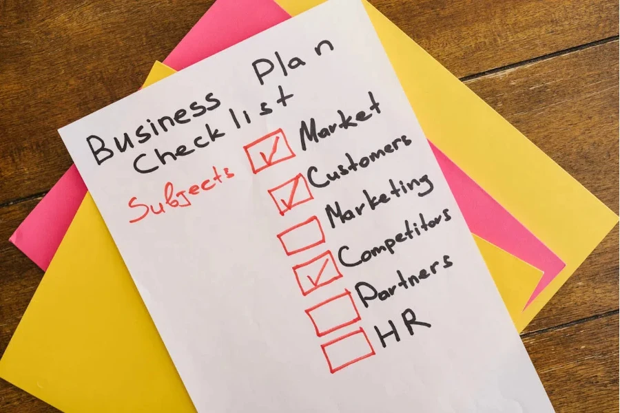 A business checklist with different essential services