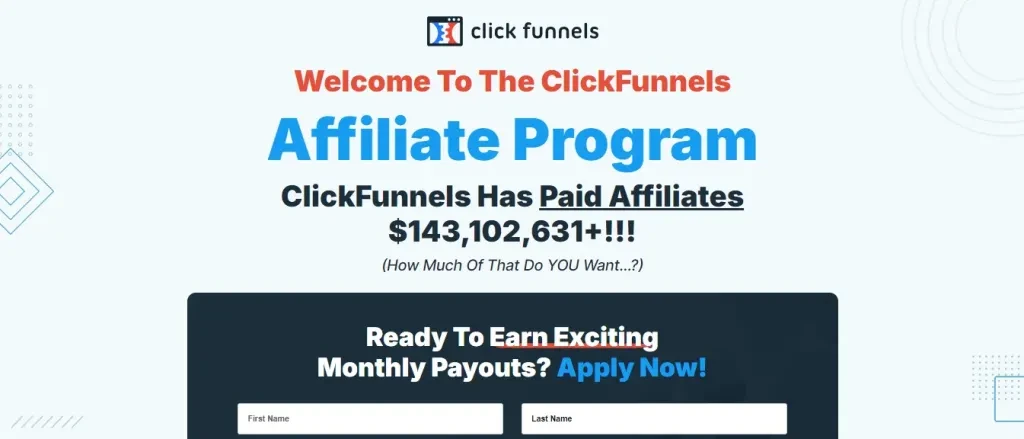 Tangkapan layar penawaran program afiliasi ClickFunnels