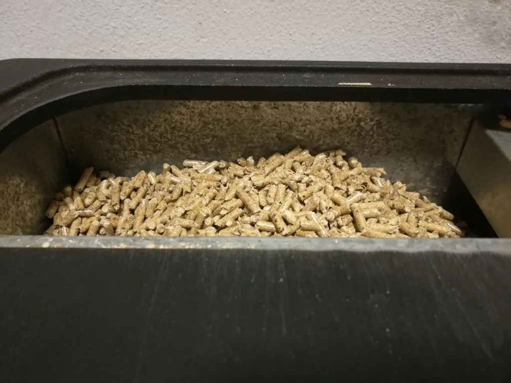 Pellets inside the stove