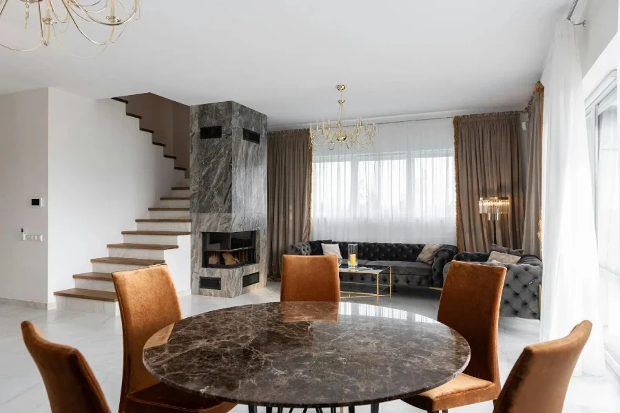 modern living room designed with brown and white interiors