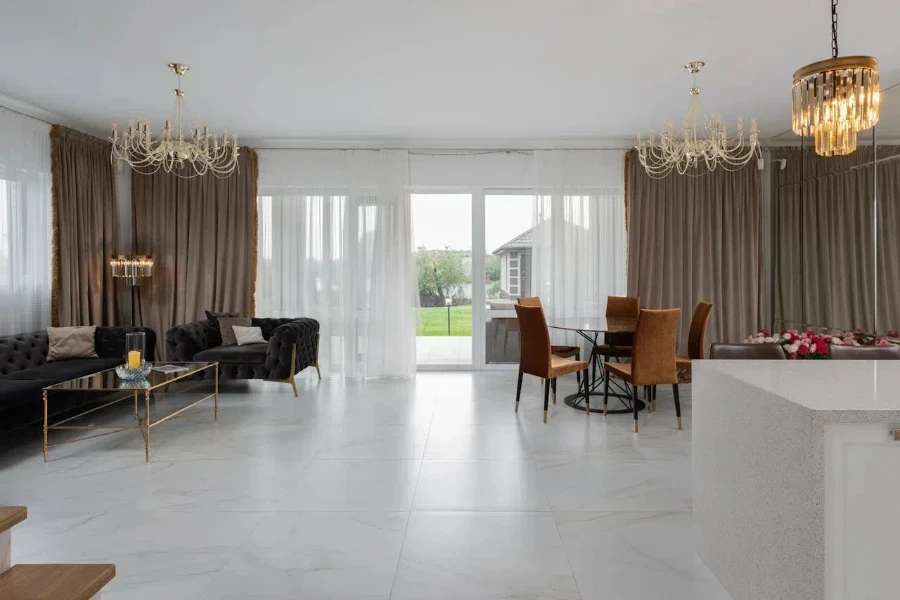 neutral-themed modern living room with white and brown accessories