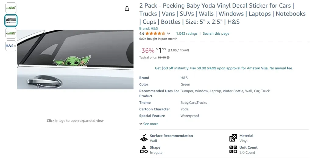 2er-Pack - Vinyl-Aufkleber mit Baby Yoda-Motiv