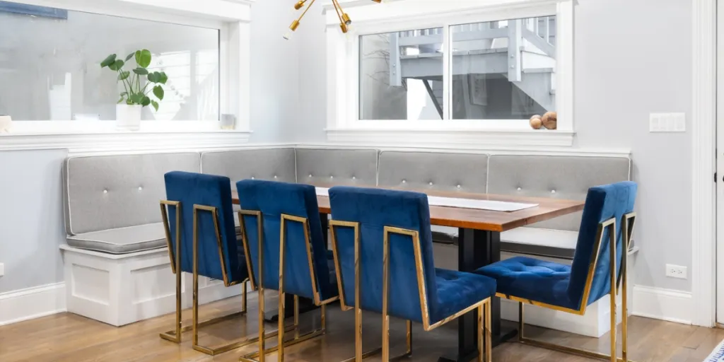 Dining table with corner banquette seating