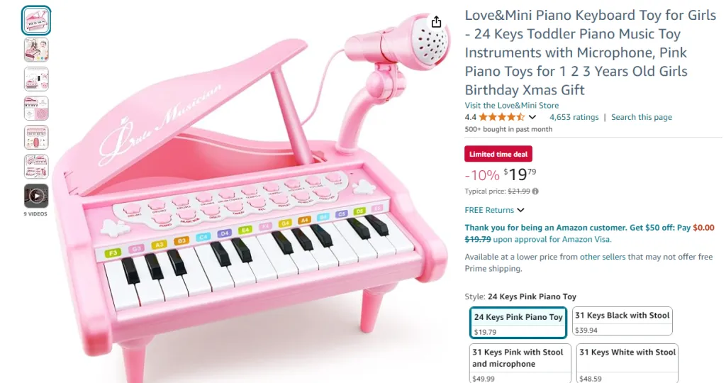 Juguete con teclado de piano Love&Mini para niñas