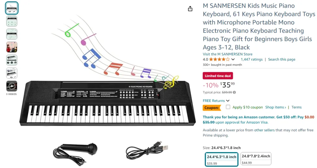 M SANMERSEN Kids Music Piano Keyboard