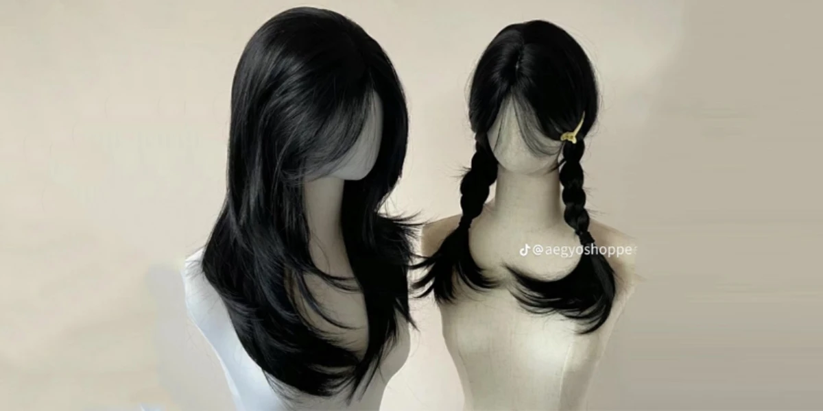 Wigs with curtain bangs with layers