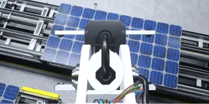 Industrieller Roboterarm platziert Solarmodul am Fließband