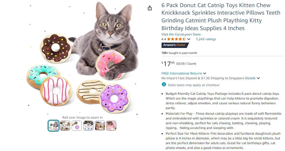 6 Pack Donut Cat Catnip Toys Kitten Chew Knickknacks