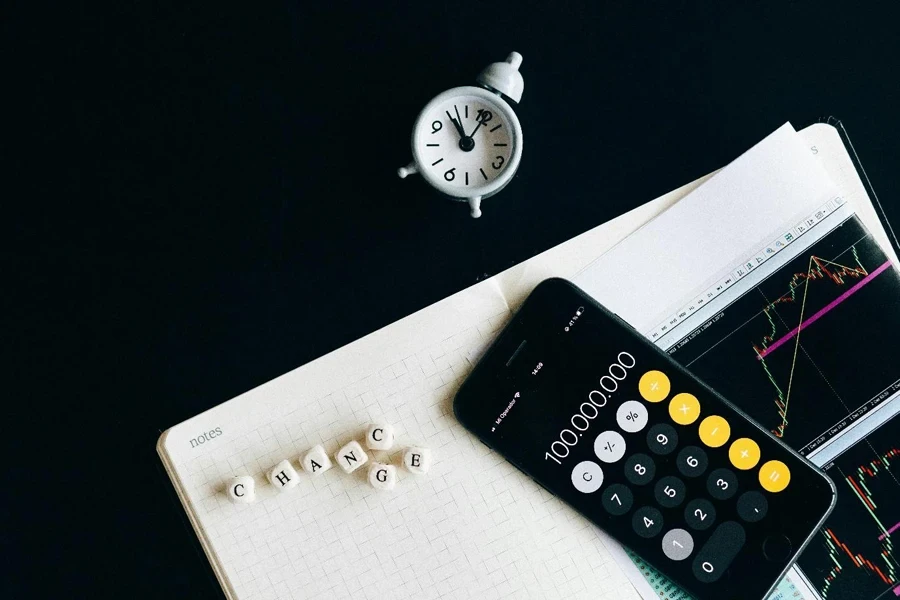 A calculator and a clock