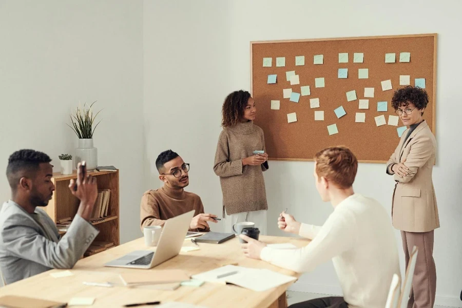 A group of people in a meeting