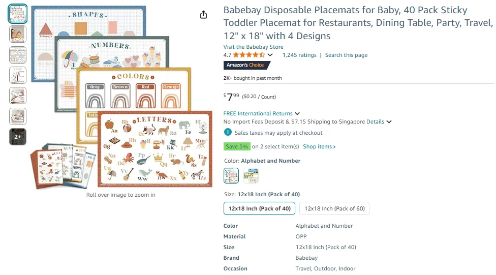 Manteles individuales desechables para bebés de Babebay