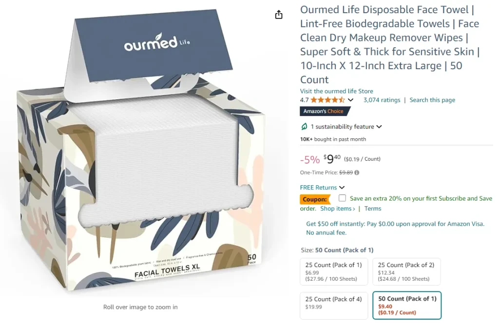 Handuk Wajah Sekali Pakai Ourmed Life, Bebas Serat, Dapat Terurai Secara Hayati