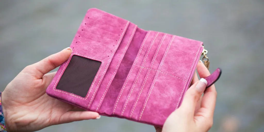 Pink suede bifold wallet for women