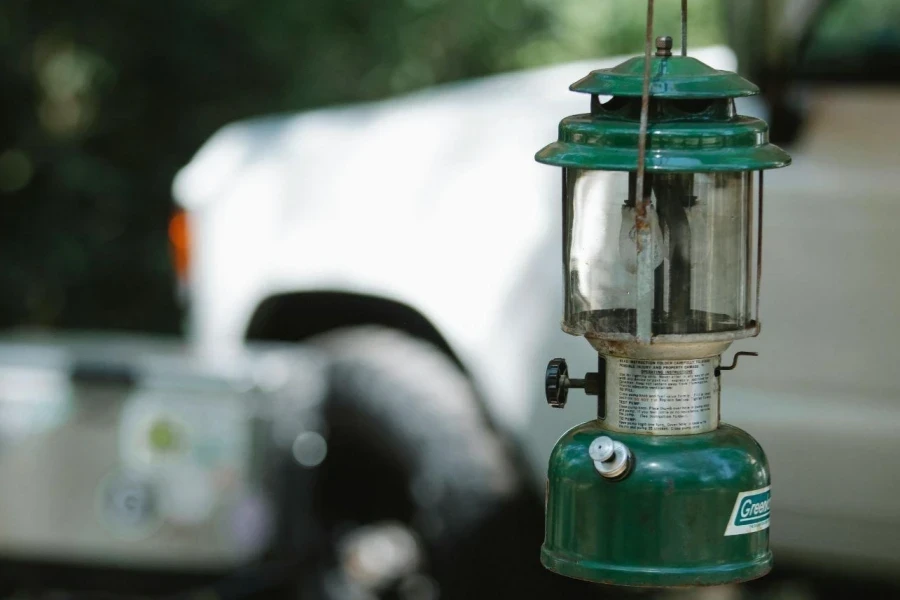 Retro Lantern Placed in Car Camping