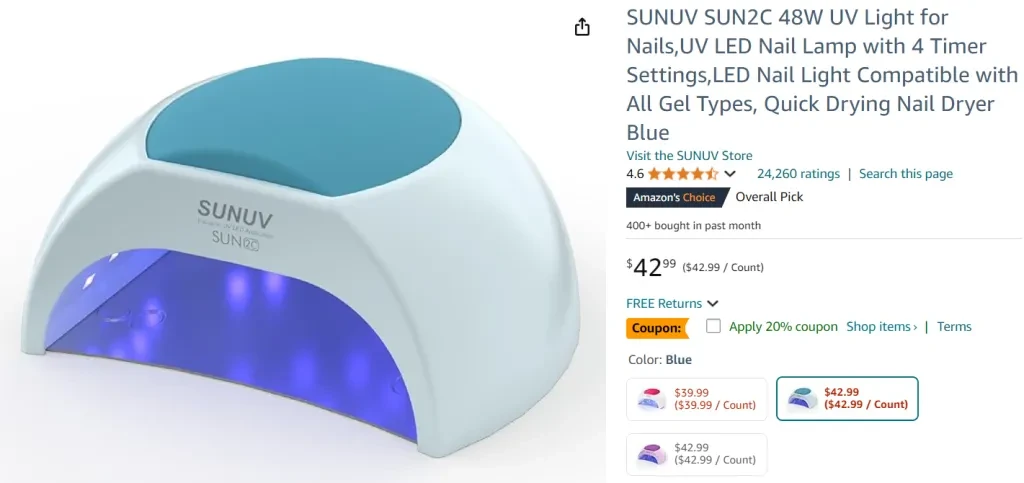 Lámpara ultravioleta SUNUV SUN2C de 48 W para uñas