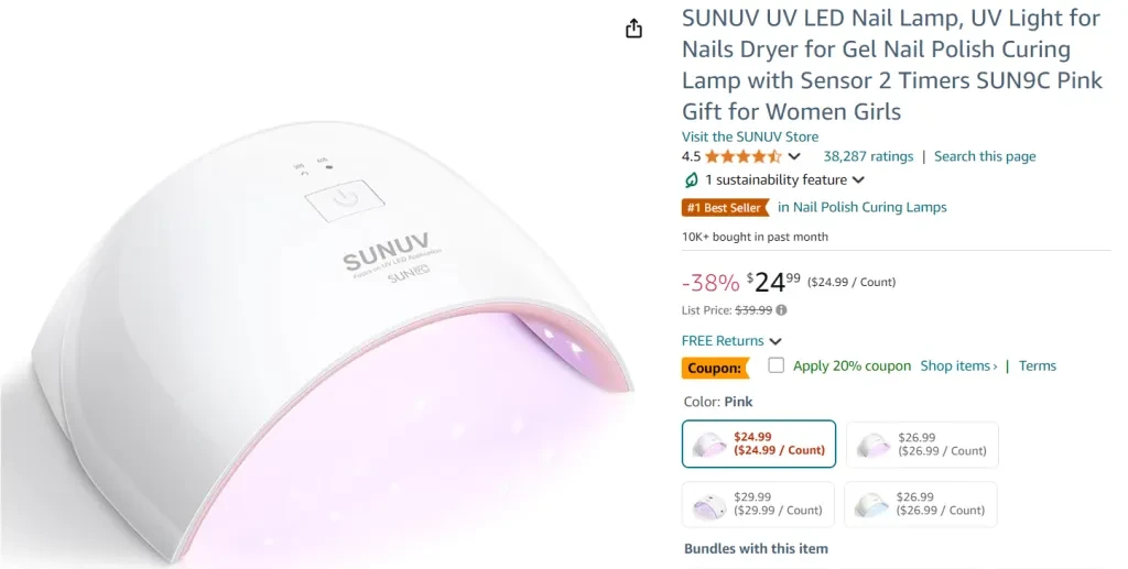 Lámpara de uñas LED UV SUNUV, luz ultravioleta para secador de uñas