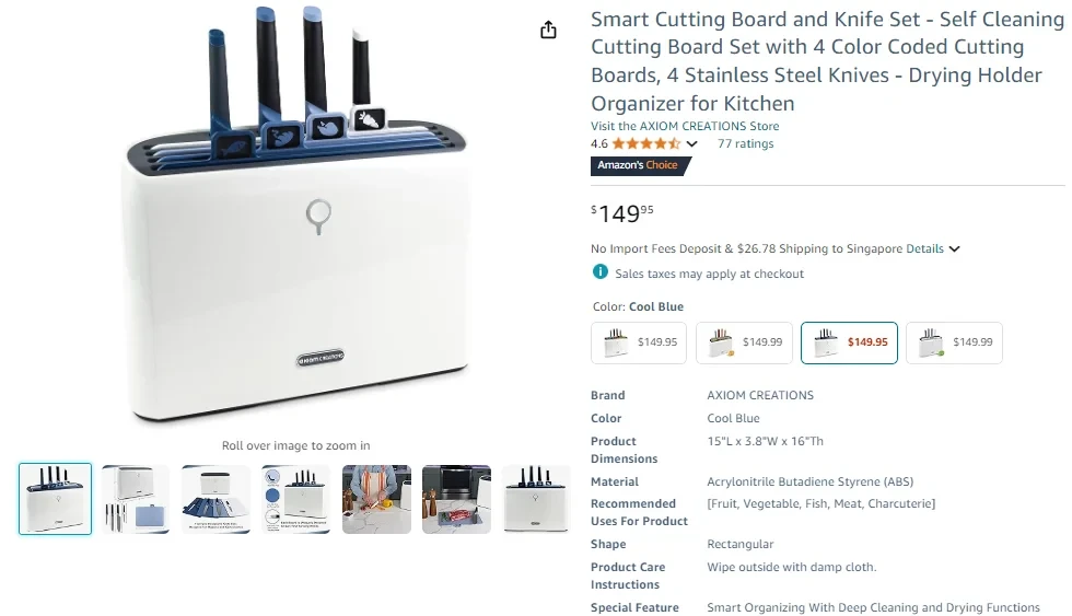 Smart Cutting Board and Knife Set - Self-Cleaning