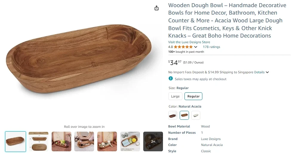 Wooden Dough Bowl – Handmade Decorative Bowl