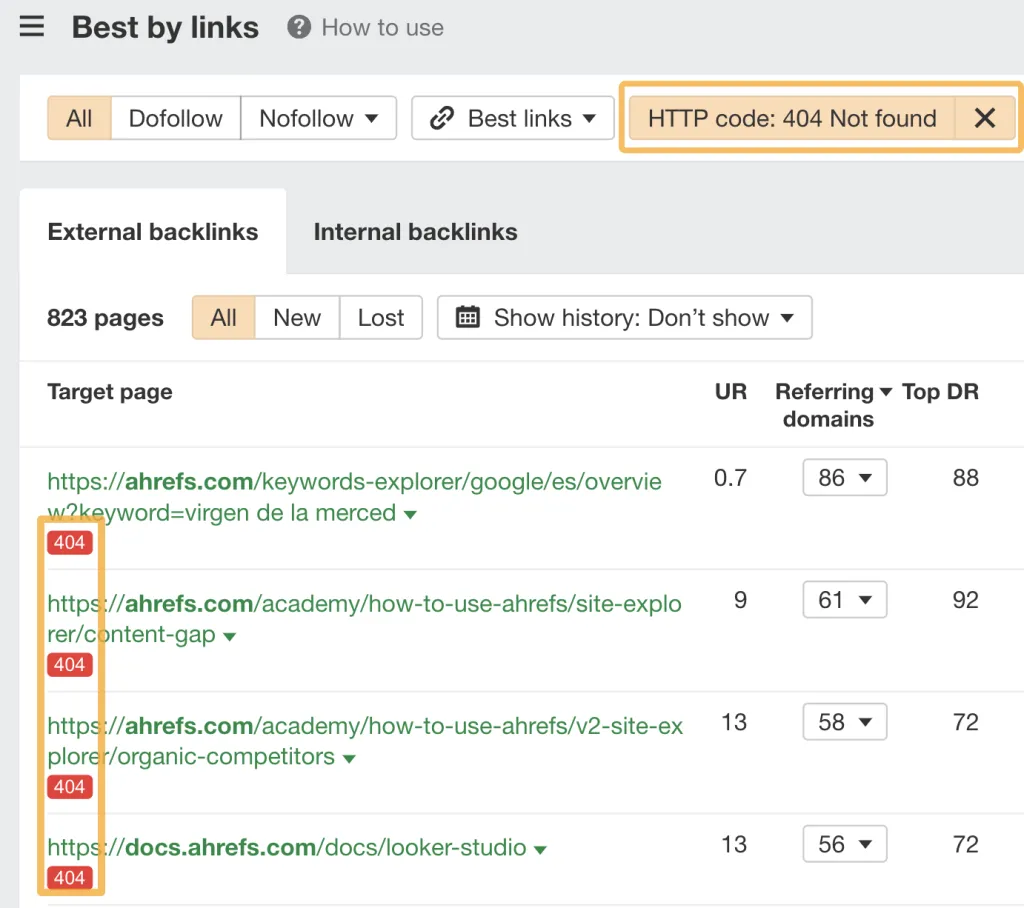 using ahrefs best by links