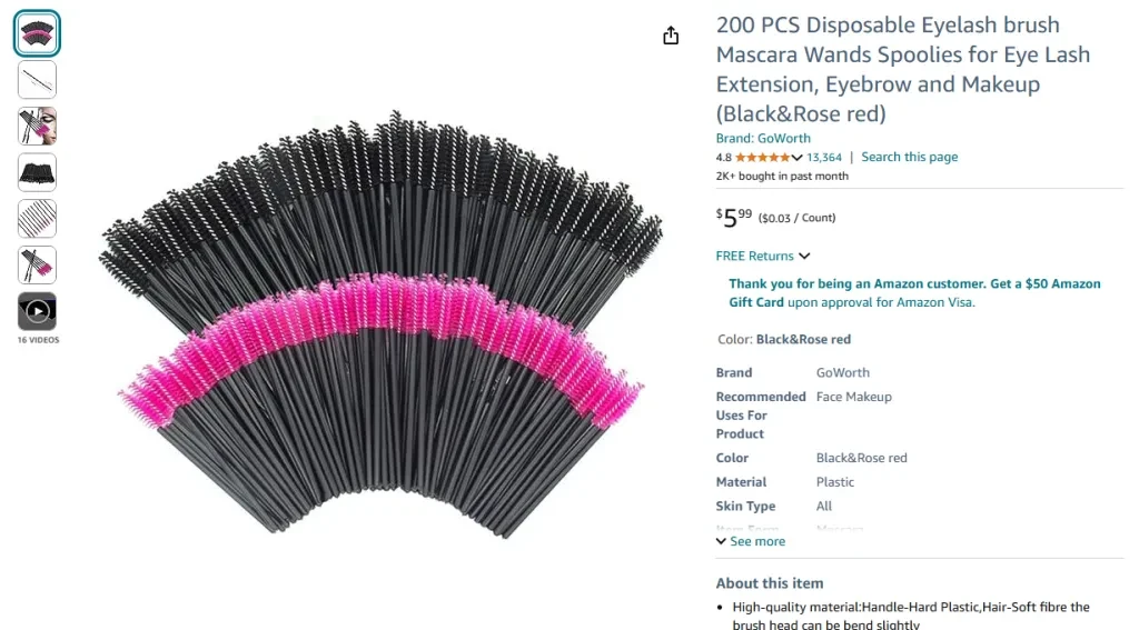 200 PCS Disposable Eyelash Brush Mascara Wands Spoolie