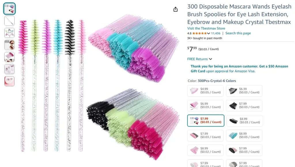 300 baguettes de mascara jetables, brosse à cils, spoolie