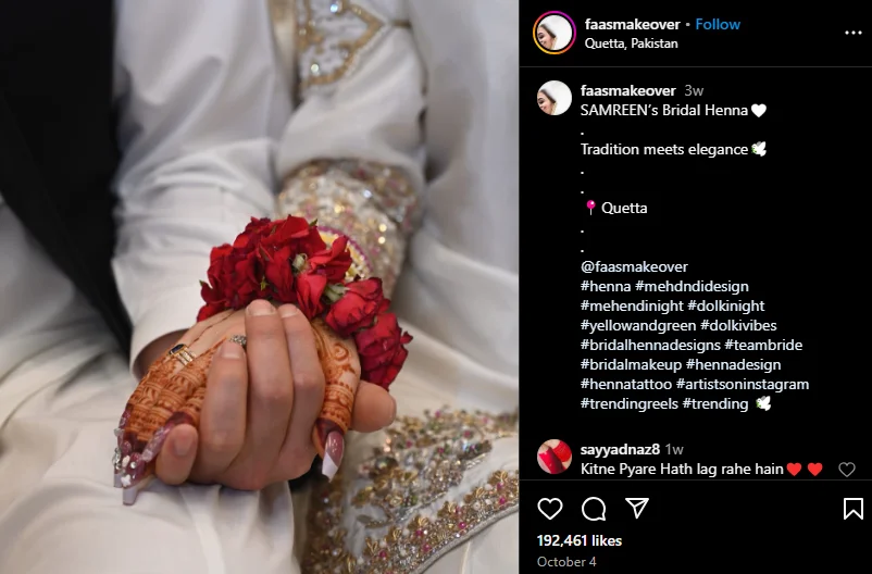 Umfanekiso weskrini we-Instagram ye-henna post kunye nokuthandwa okuninzi