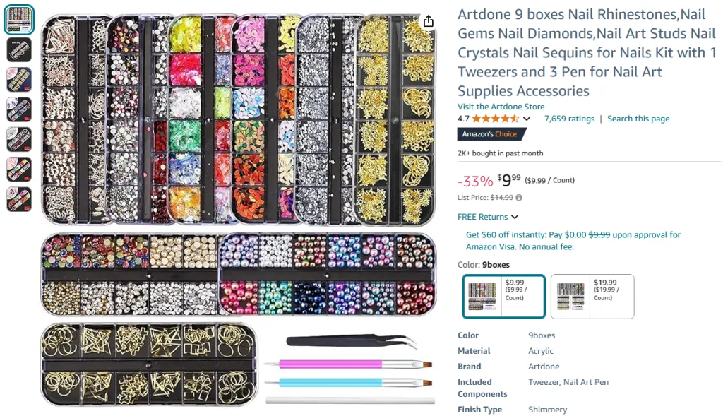 Artdone 9 Boxes Nail Rhinestones, Nail Gems, and Diamonds