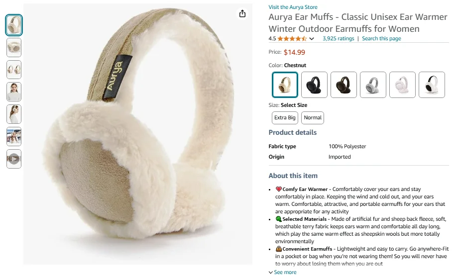 Aurya Ear Muffs - Classic Unisex Ear Warmer Winter