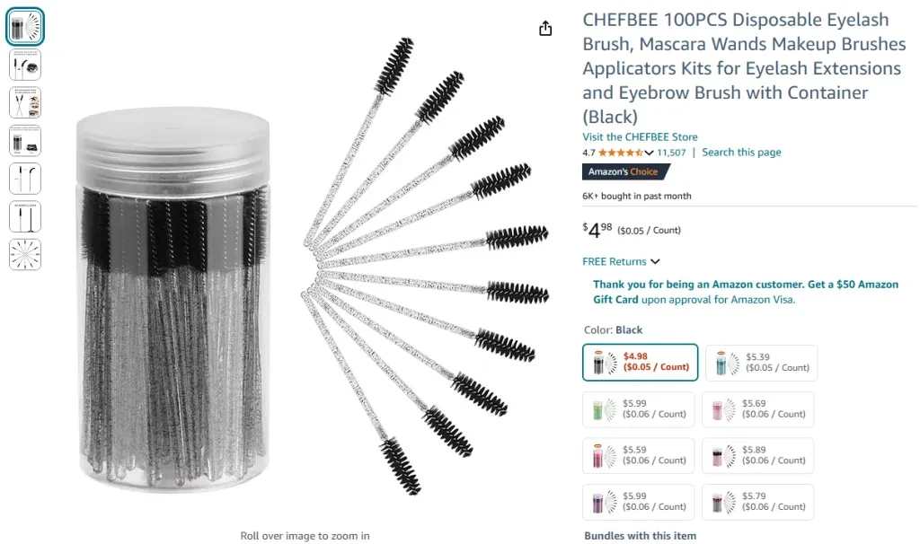 CHEFBEE Lot de 100 brosses à cils jetables et baguettes à mascara