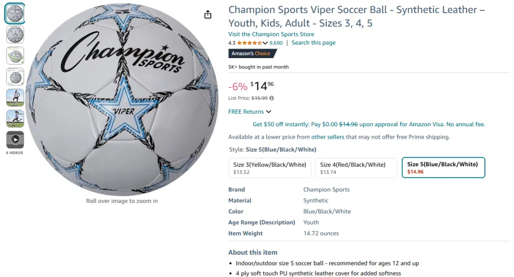 Champion Sports Viper Soccer Ball