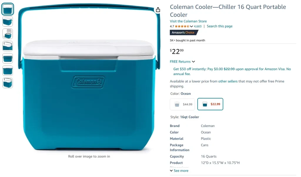 Glacière portative Coleman Chiller de 16 litres