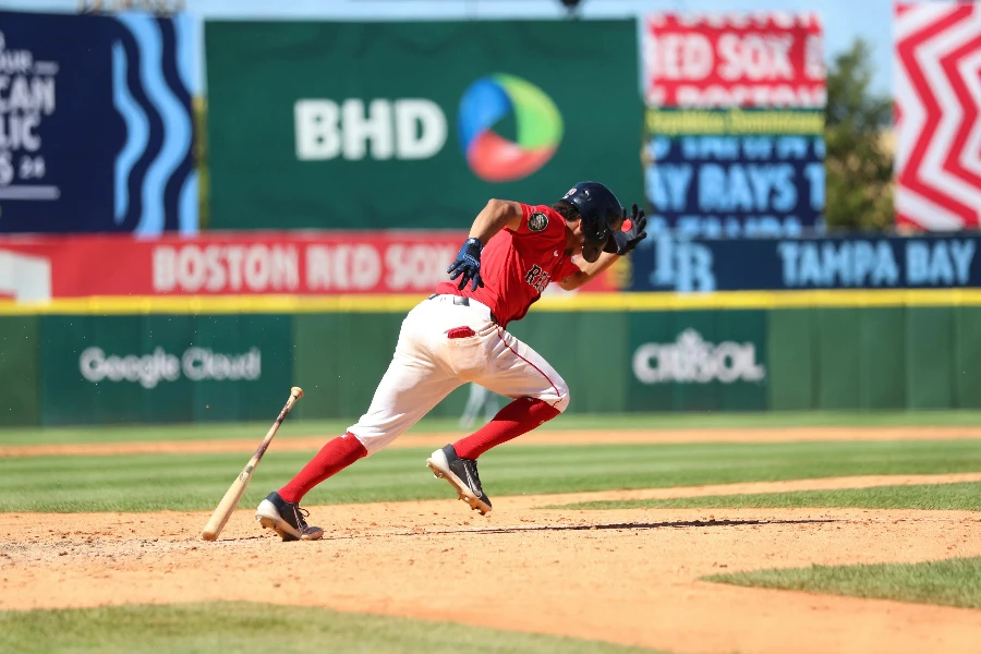 Dynamic shot of a baseball player sprinting on the field