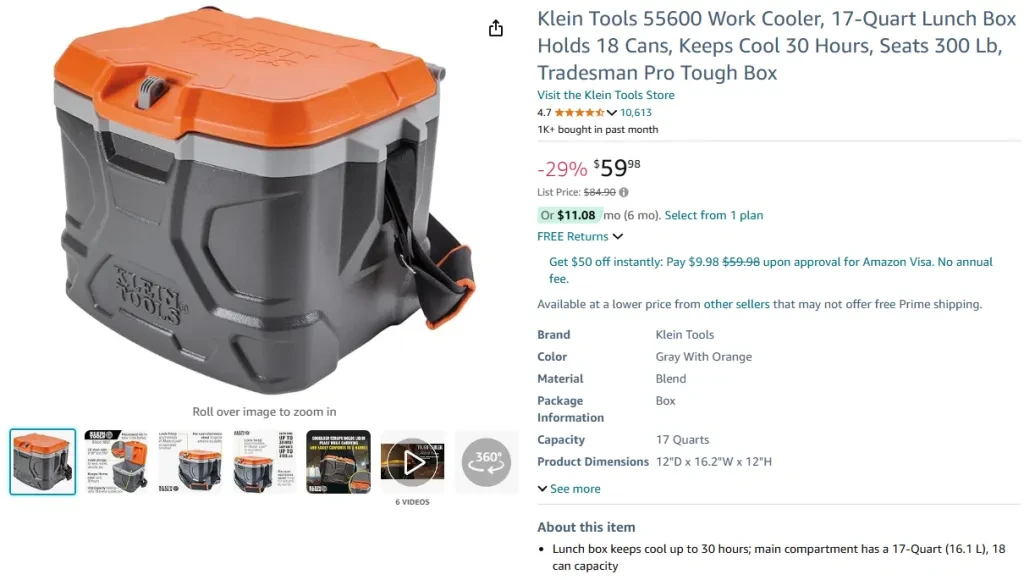 Klein Tools 55600 Work Cooler, ланч-бокс на 17 кварт