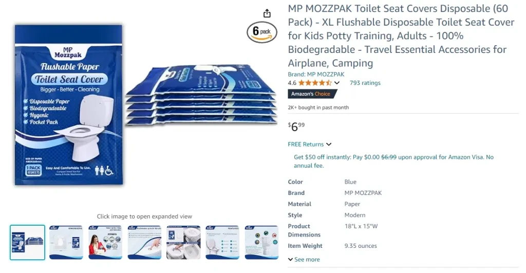 Capas para assento sanitário descartáveis ​​MP MOZZPAK (pacote com 60)