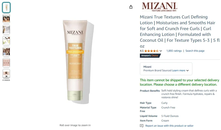 Loción definidora de rizos True Textures de Mizani