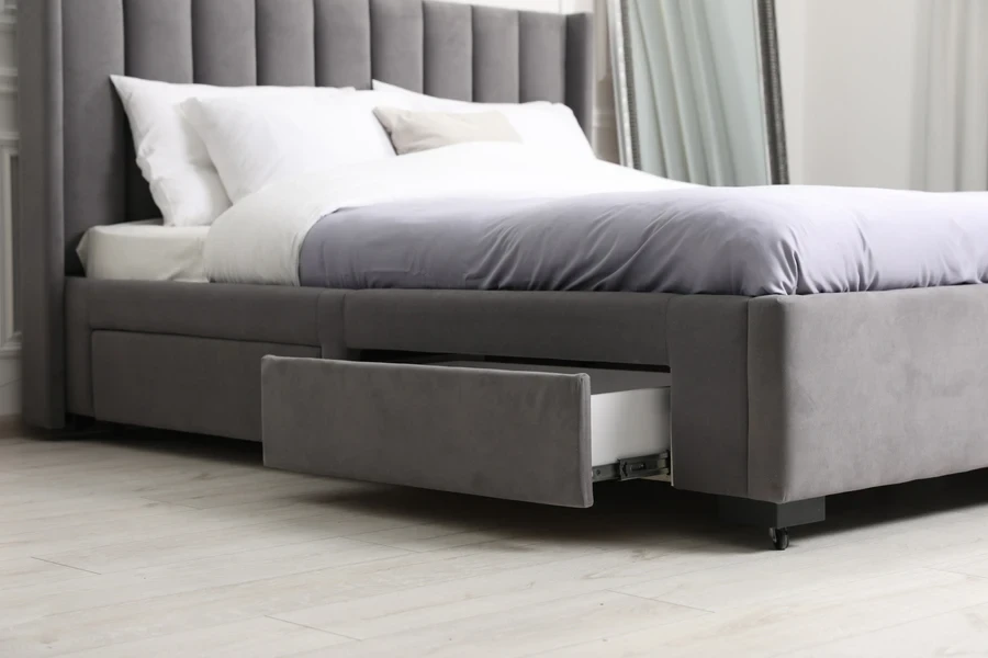 Modern divan double bed with side storage drawers