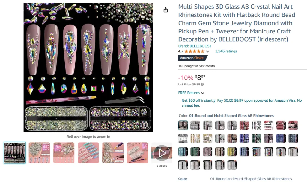 Kit di strass per nail art in cristallo AB in vetro 3D multiforme