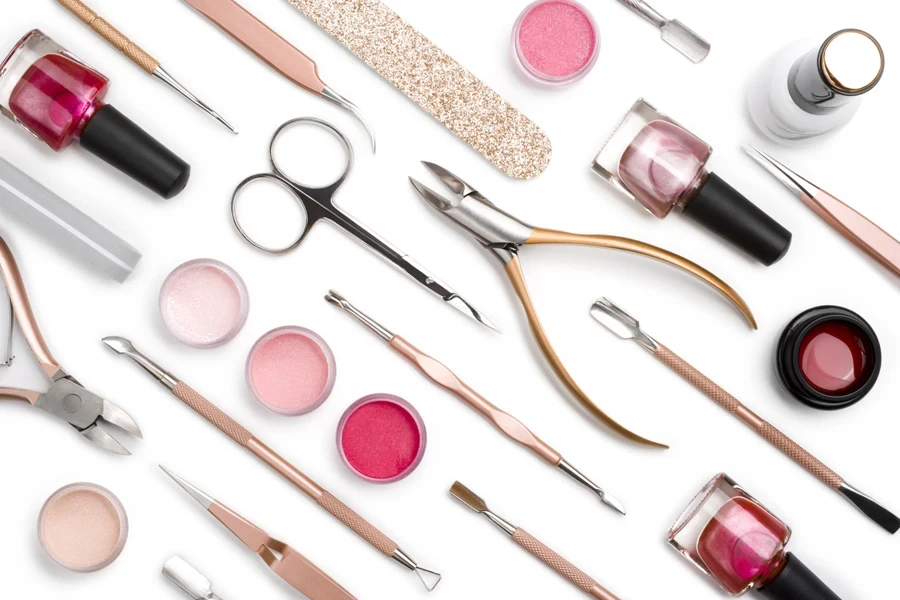 Nail tools and other cosmetics on a white background