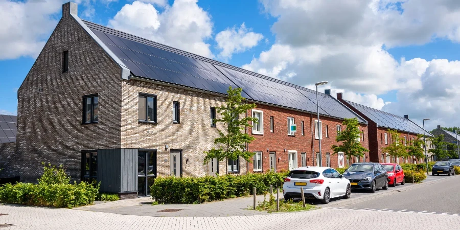 Row of new energy efficient brick terraced houses