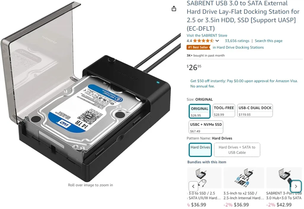 Estação de encaixe Sabrent USB 3.0 para disco rígido externo SATA Lay-Flat