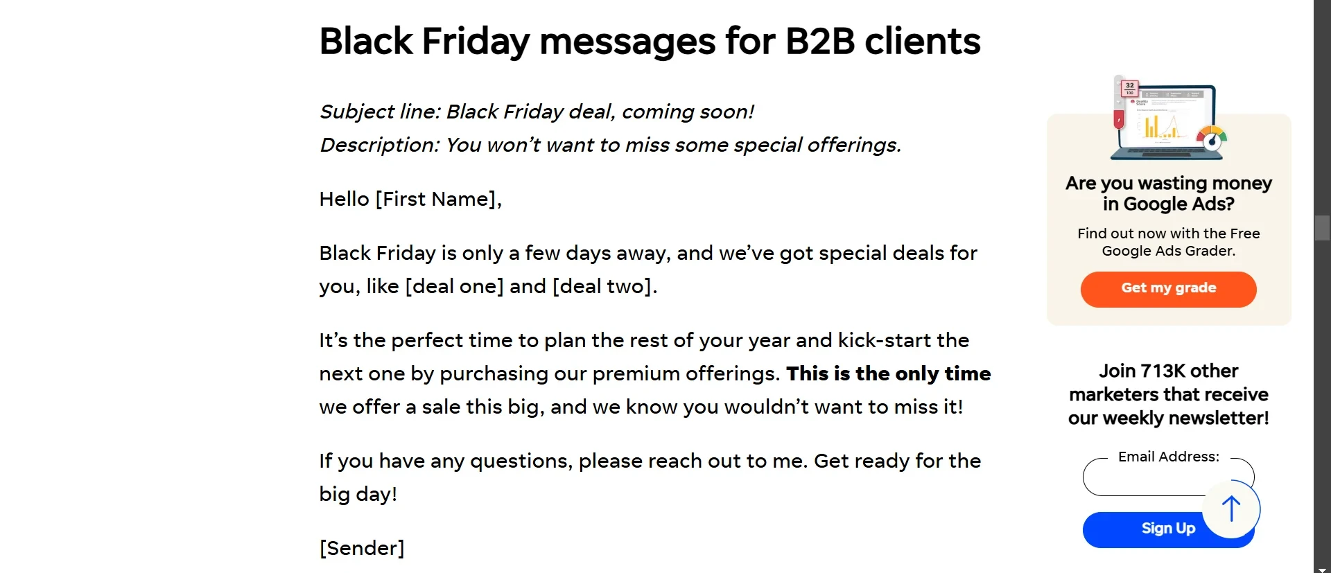 Contoh Email Black Friday untuk Klien B2B