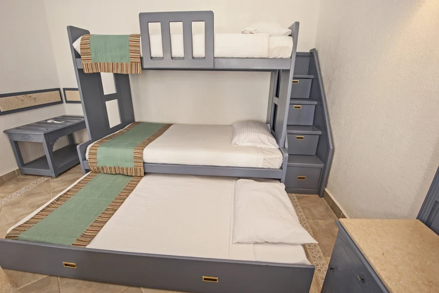 Space saving bunk beds in family bedroom storage