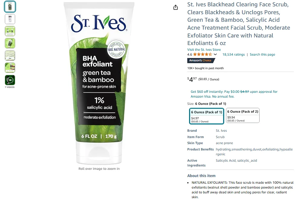 Exfoliante facial limpiador de puntos negros St. Ives