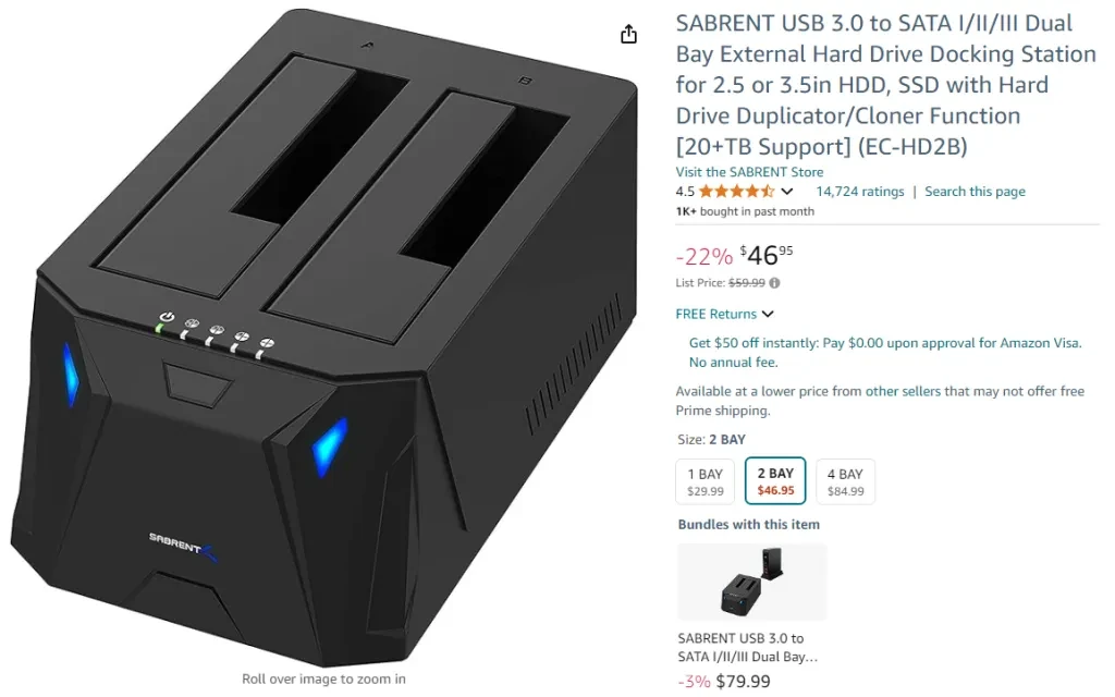 Estação de acoplamento externa Sabrent USB 3.0 para SATA I_II_III Dual Bay