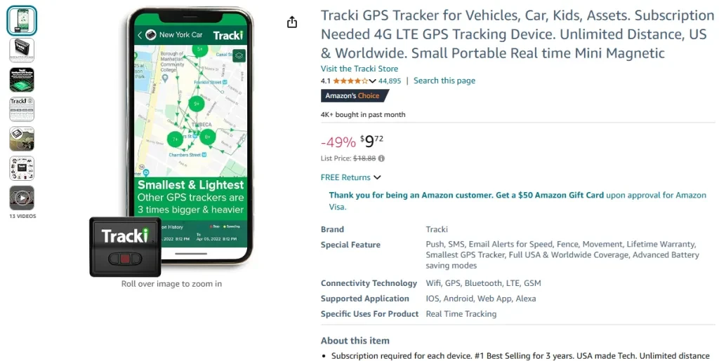 Tracki GPS Tracker for Vehicles, Car, Kids, and Assets