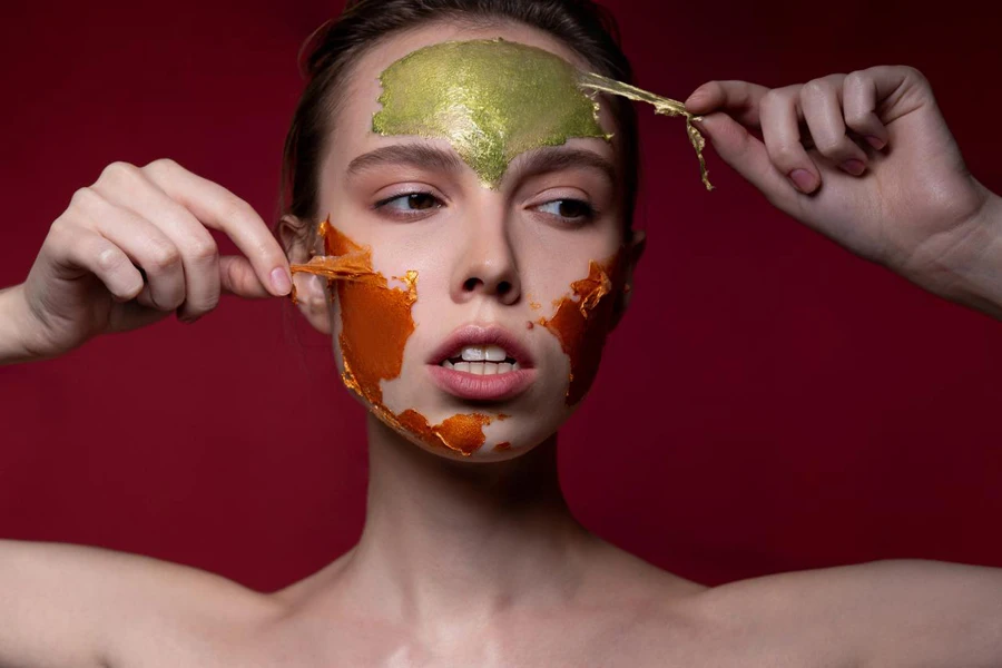 Woman with Colorful Peel-Off Mask