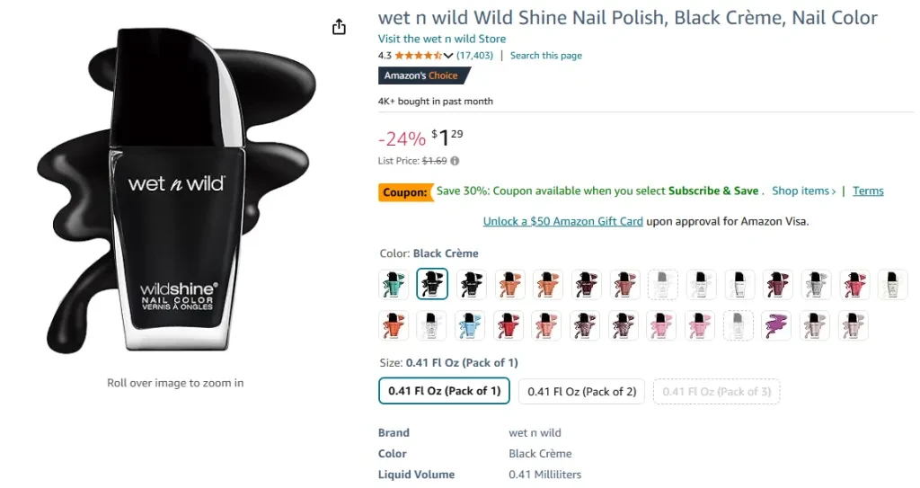 wet n wild Esmalte Wild Shine, Preto Creme